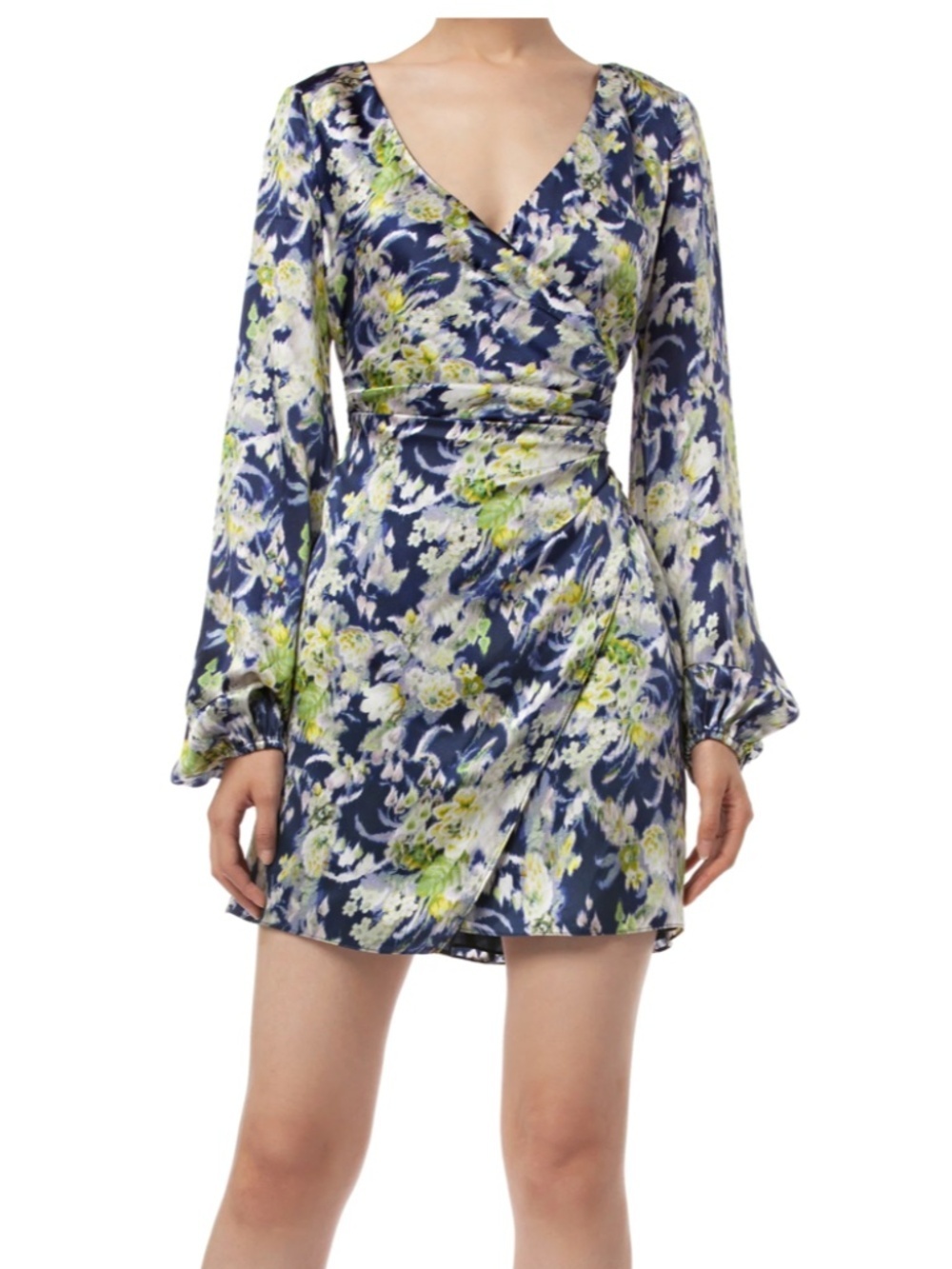 AMUR Designer Fran Silk Long Sleeve Floral Mini Dress Acid Size 2
